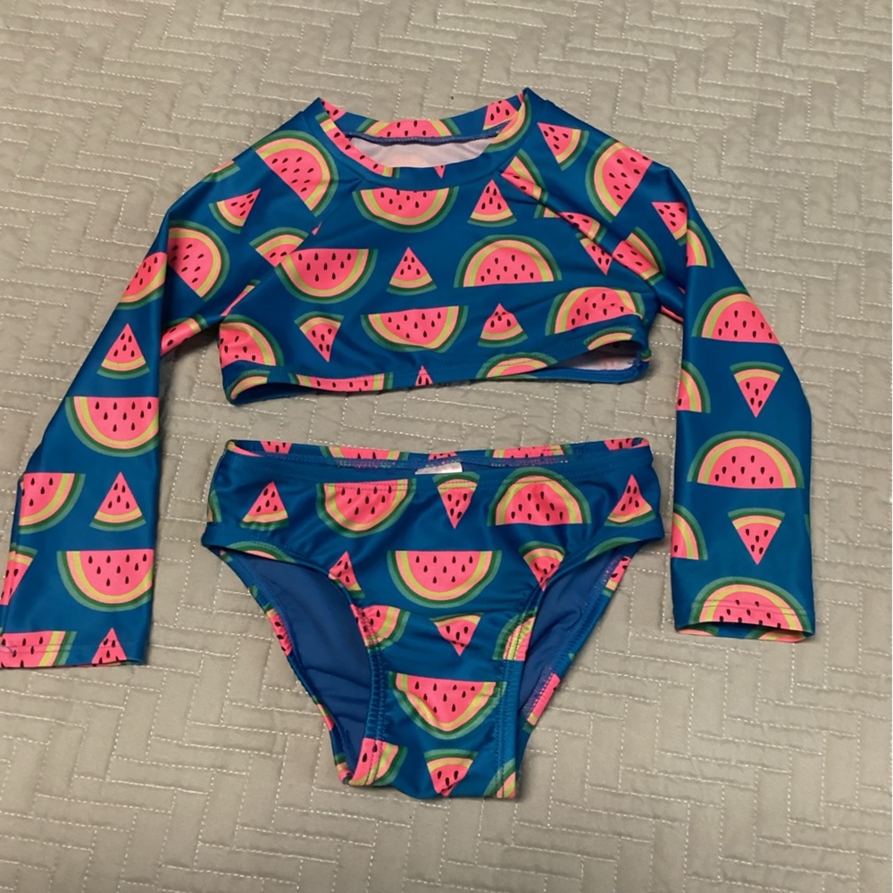 Girls Cat & Jack 2T Watermelon Long Sleeve Swimsuit 2 Piece Set